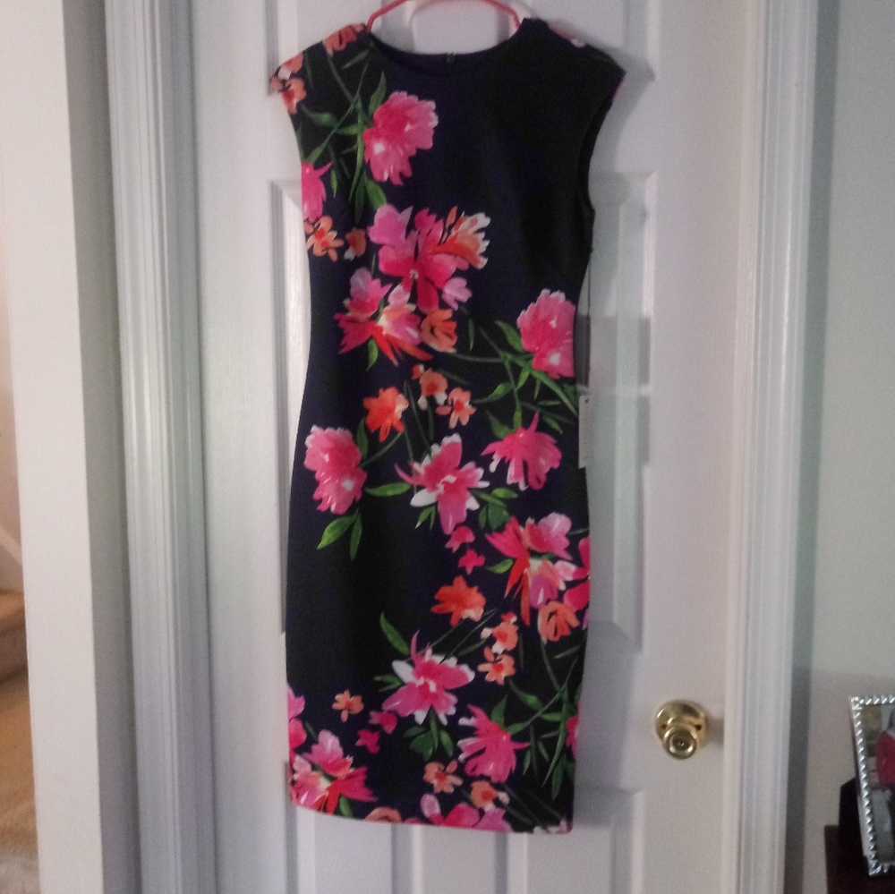 NWT Vince Camuto Navy/Coral/Orange Knee Length Dress Size 4